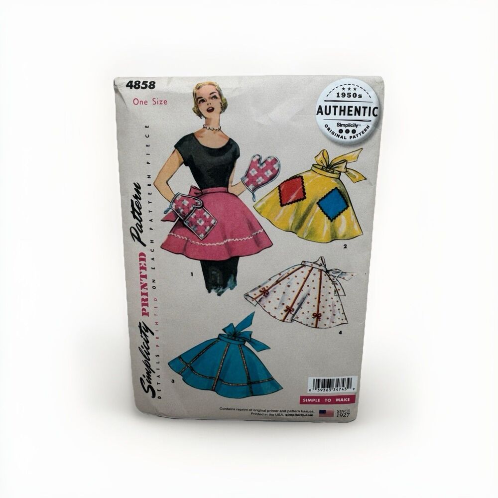 Simplicity 4858 Sewing Pattern 1950s Vintage Apron Retro Kitchen Crafts Mitts